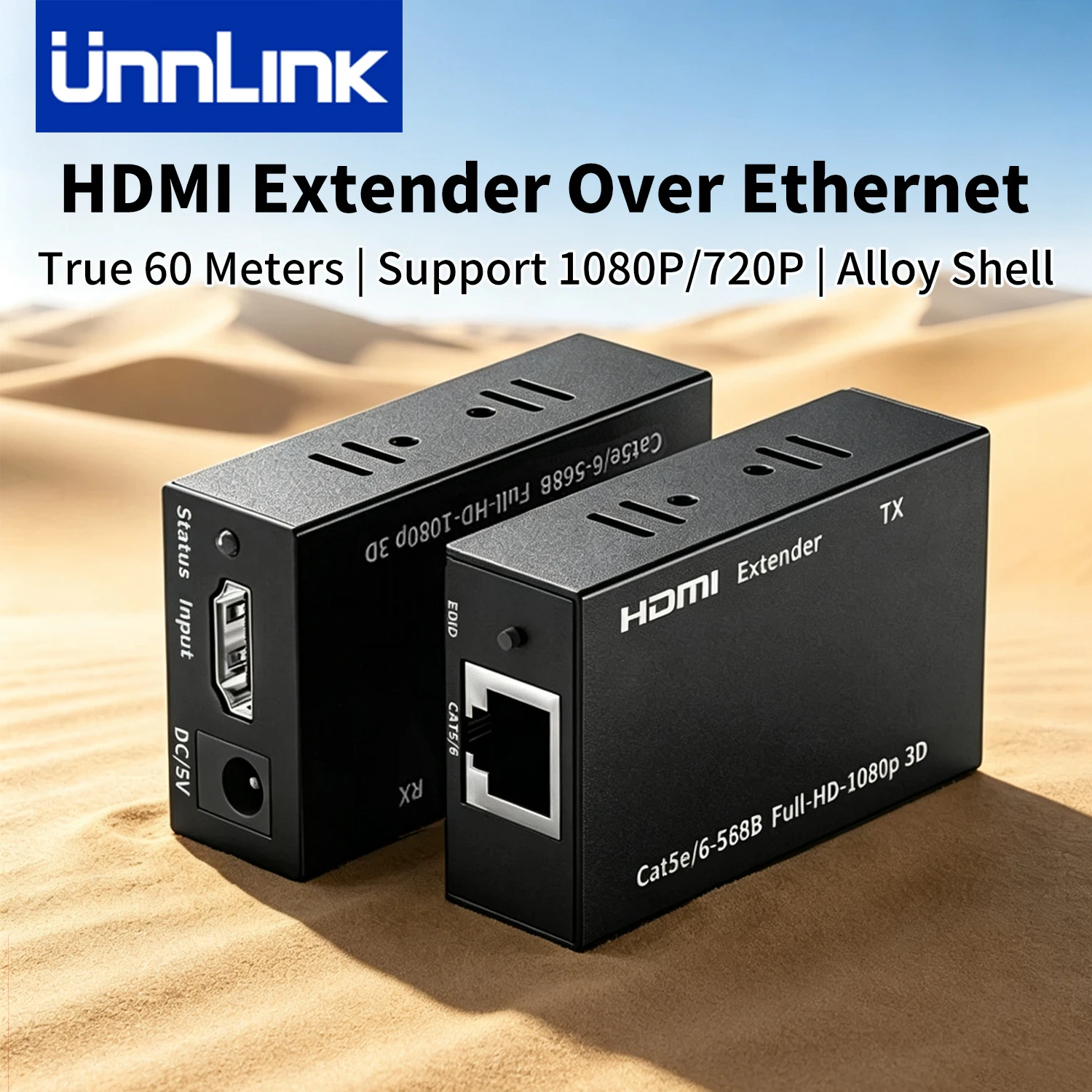 Unnlink HDMI Extender over Rj45 Network Lan 60M for NVR Camera to Monitor Compatible 1080P/720@60Hz