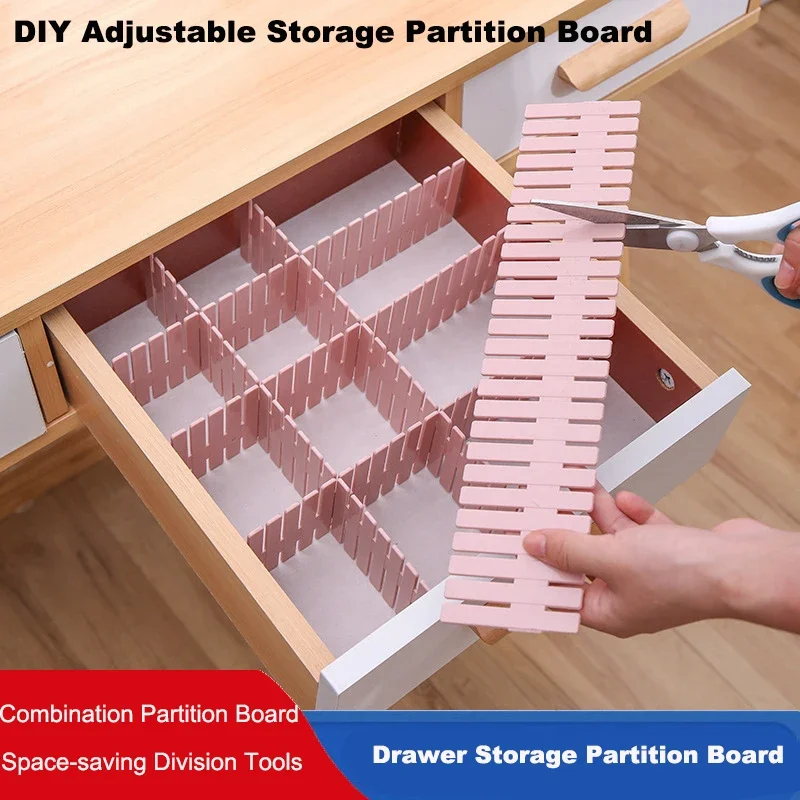 New 2Pcs DIY Adjustable Storage Partition Board Plastic Drawer Divider Combination Partition Board Space-saving Division Organiz