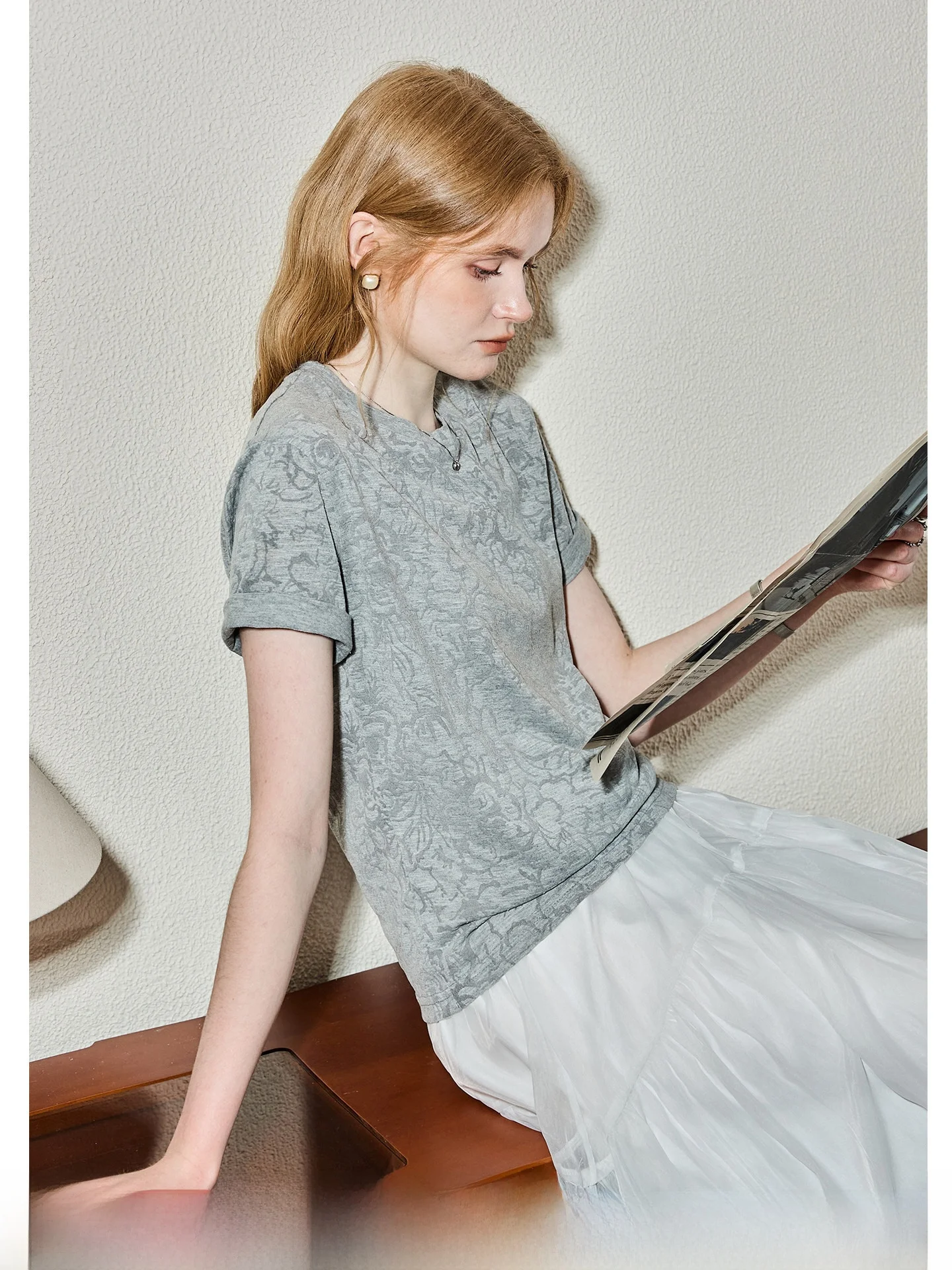 Flocking round Neck Short Sleeve T-Shirt Women Commute Style Low Profile Office Commute Summer Kuhnmarvin Casual Knitted Poly...
