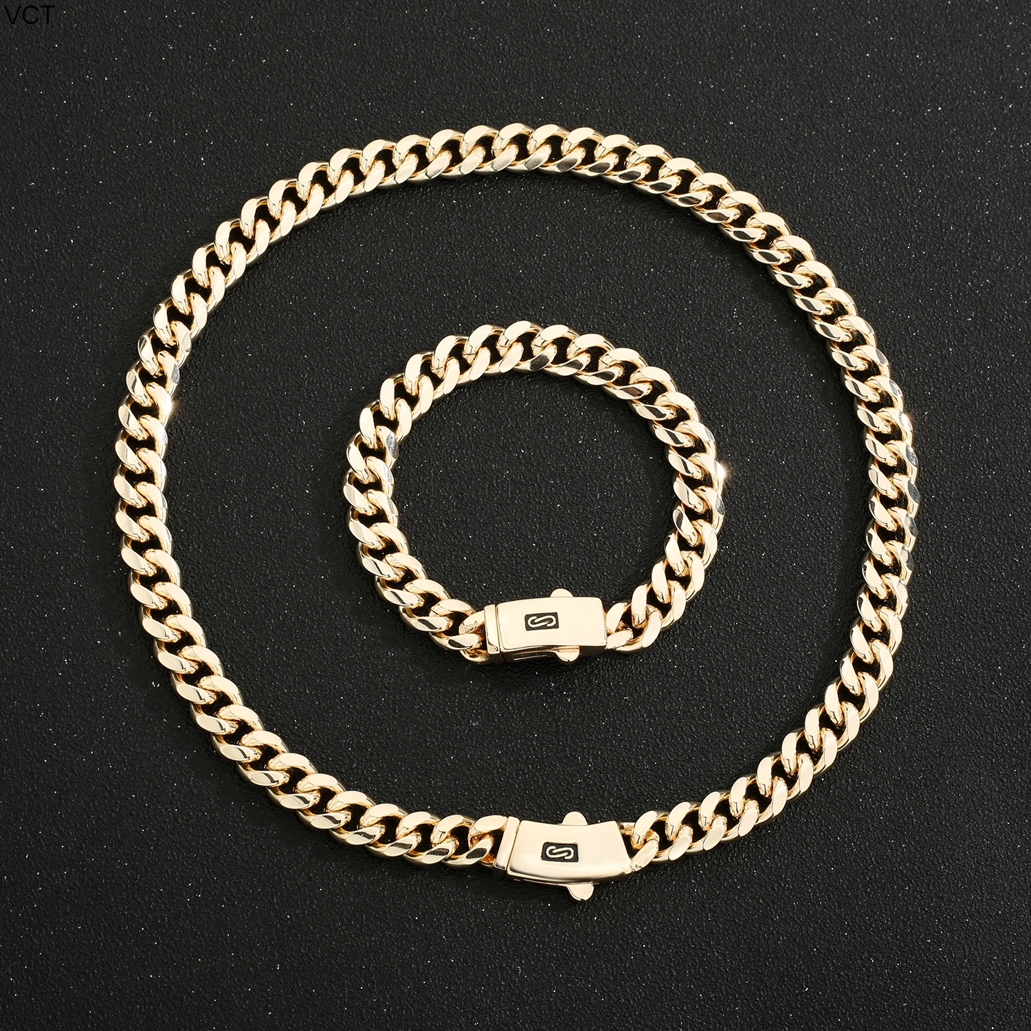 

European and American fashion jewelry Monaco chain smooth bracelet and necklace set can be wholesale and customized free shippin