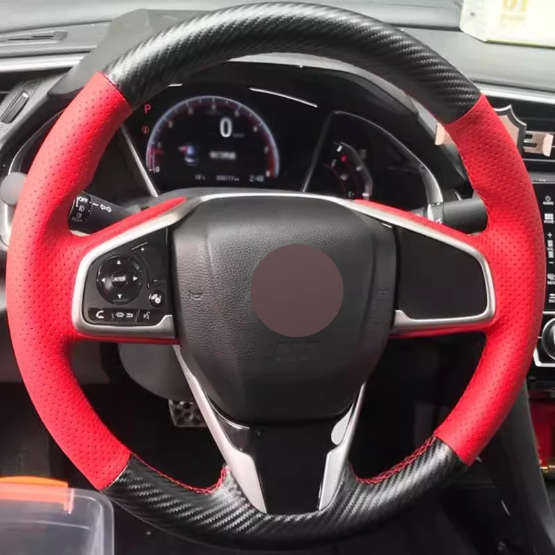 

Matt Carbon Fiber with Red Perforate Leather Hand Sew Steering Wheel Cover Car Accessoires for Honda CRV Civic 10 2016-2021 S1