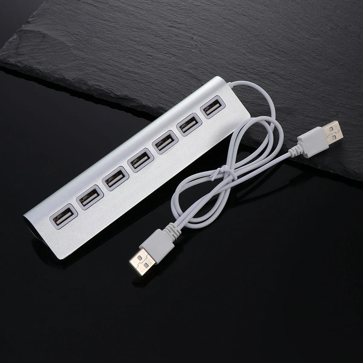 

7-Port USB Hub 2.0 High-Speed Data Transfer Splitter Adapter for Pc Laptop Desktop Tablet Silver Compatible with Usb1.1 Downward