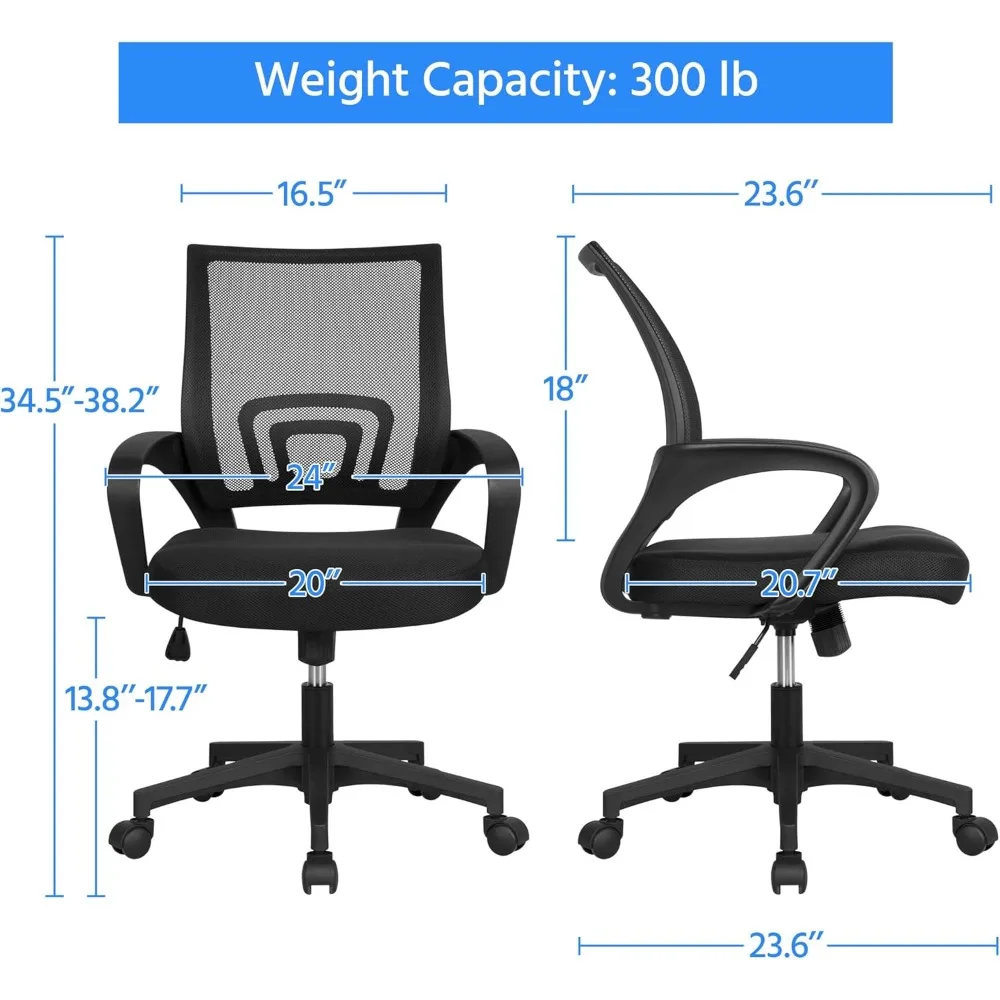 Sedia girevole ergonomica con schienale medio con schienale in rete regolabile e supporto lombare per uso domestico in ufficio