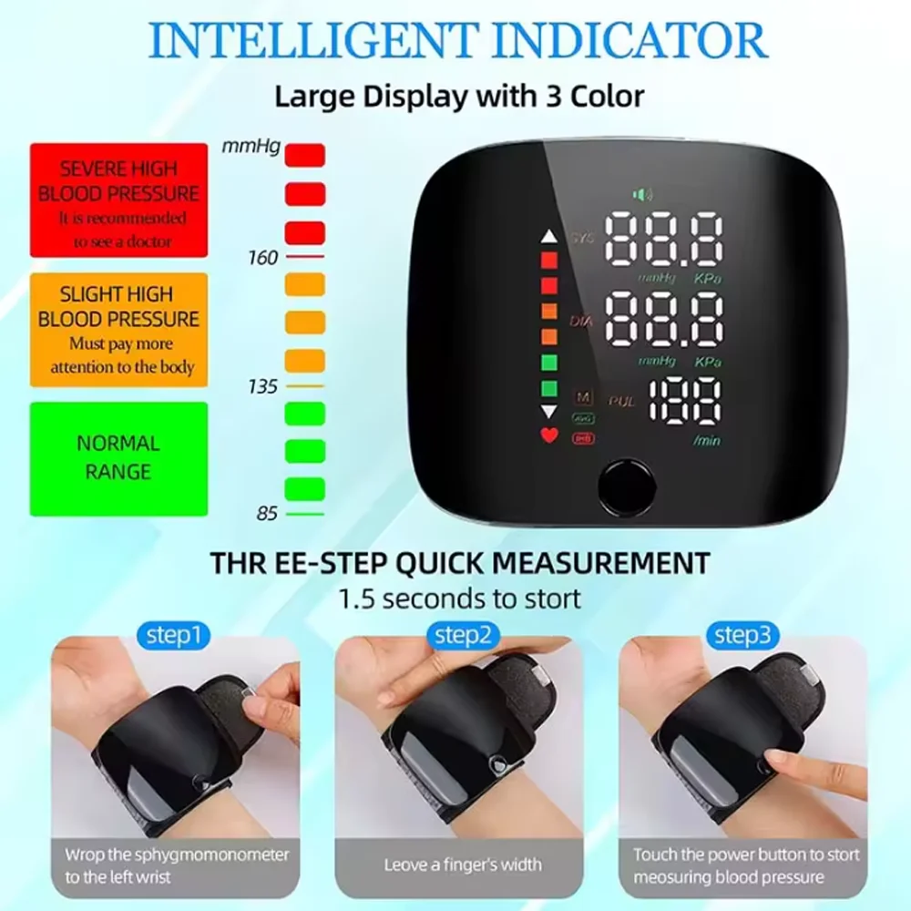 Monitores Eletrônicos de Pressão Arterial Inteligentes, Monitores de Pressão Arterial de Alta Precisão, Monitor de Pressão Arterial Digital de Pulso, Esfigmomanômetro Digital com Voz
