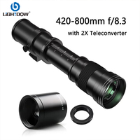 Lightdow 420-800mm F8.3-F16 Manual Zoom Full Frame Super Telephoto Lens With 2X Magnifier Converter and T2 Interface Converter
