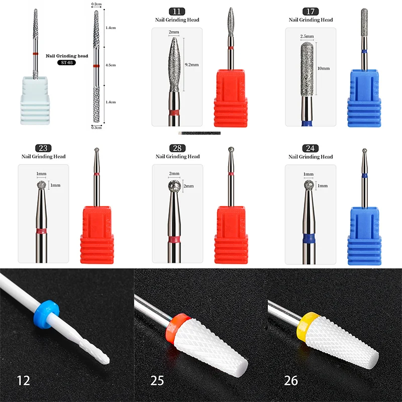 Ceramic Steel Nail Cuticle Drill Bit Electric Manicure Drills For Machine Milling Cutter Nail Burr Pedicure Accessories Tools
