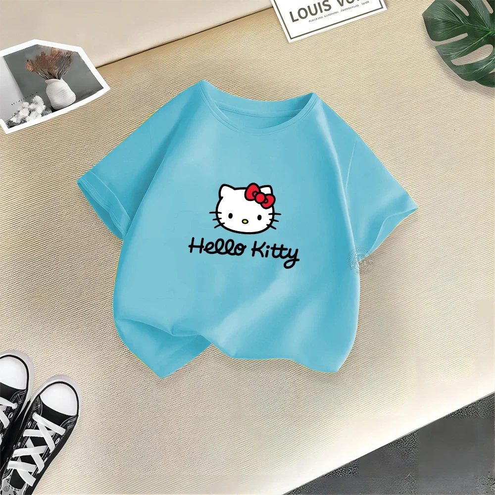 Cute Sanrio Clothing Summer Fashion Hello Kitty Cotton T-shirt for Baby Girls Cartoon T-shirt for Baby Girls Short Sleeved Casua