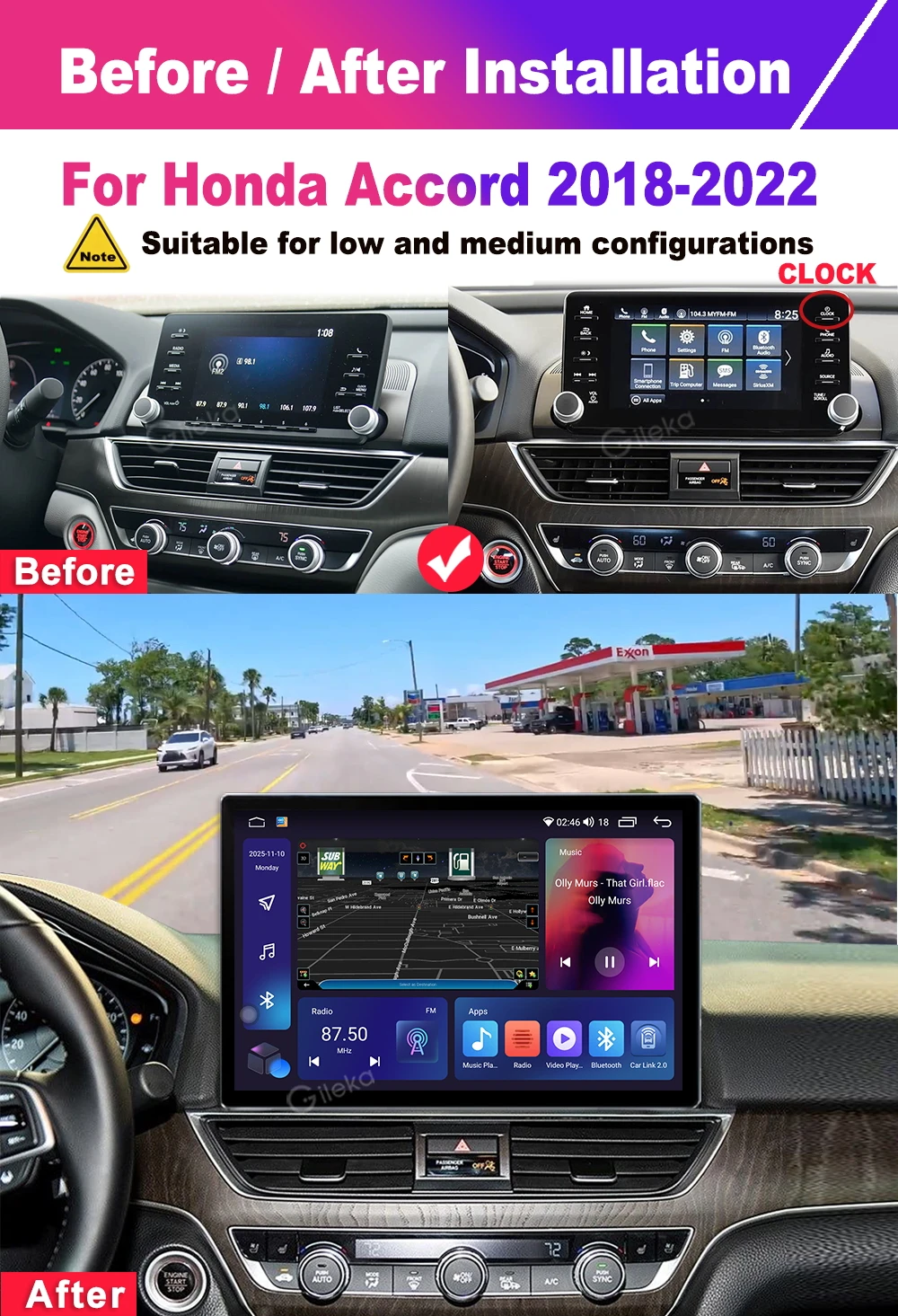 13.1 inch 2K Screen For Honda Accord 2018 2019 2020 2021 2022 Car Radio Carplay Android Auto Multimedia Player GPS WiFi BT
