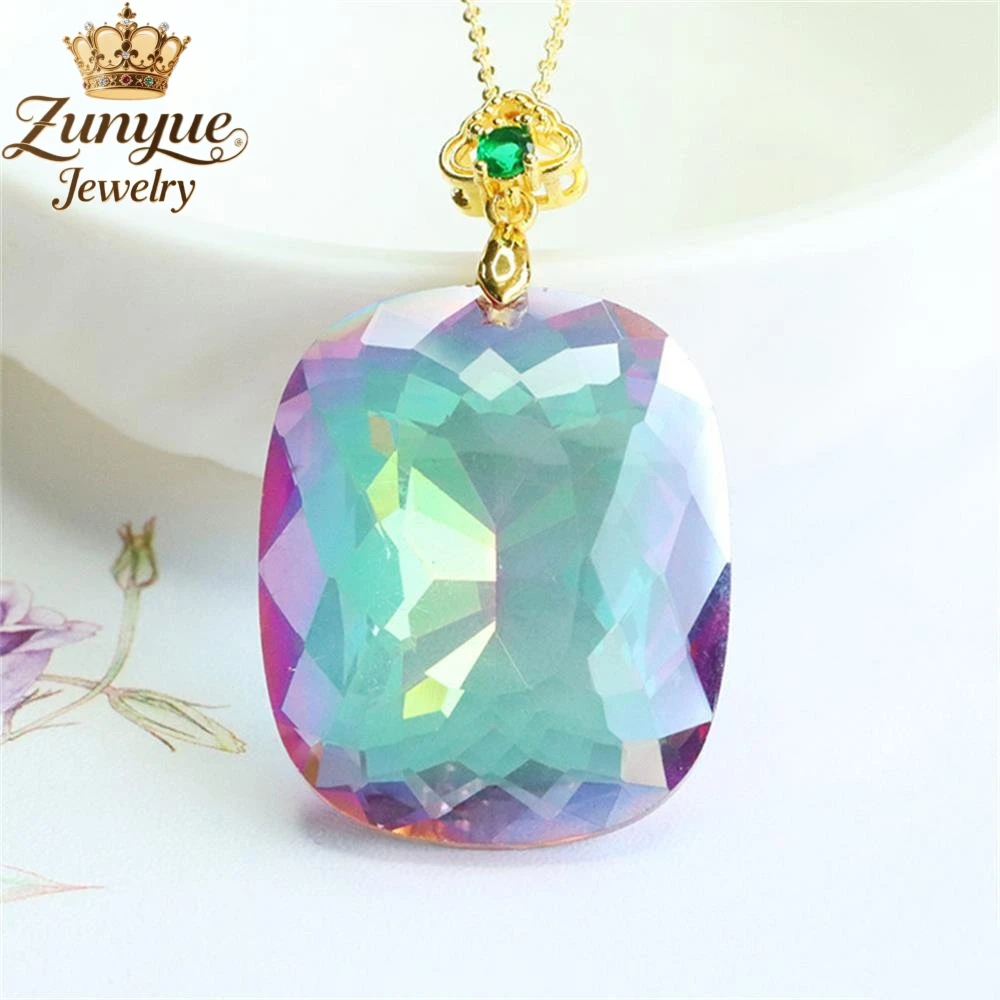 

High-End Colorful Purple Glass Square Pendant Luxury Quality Fashion Fine Jewelry Exquisite Elegant Popular Charms Young Gift