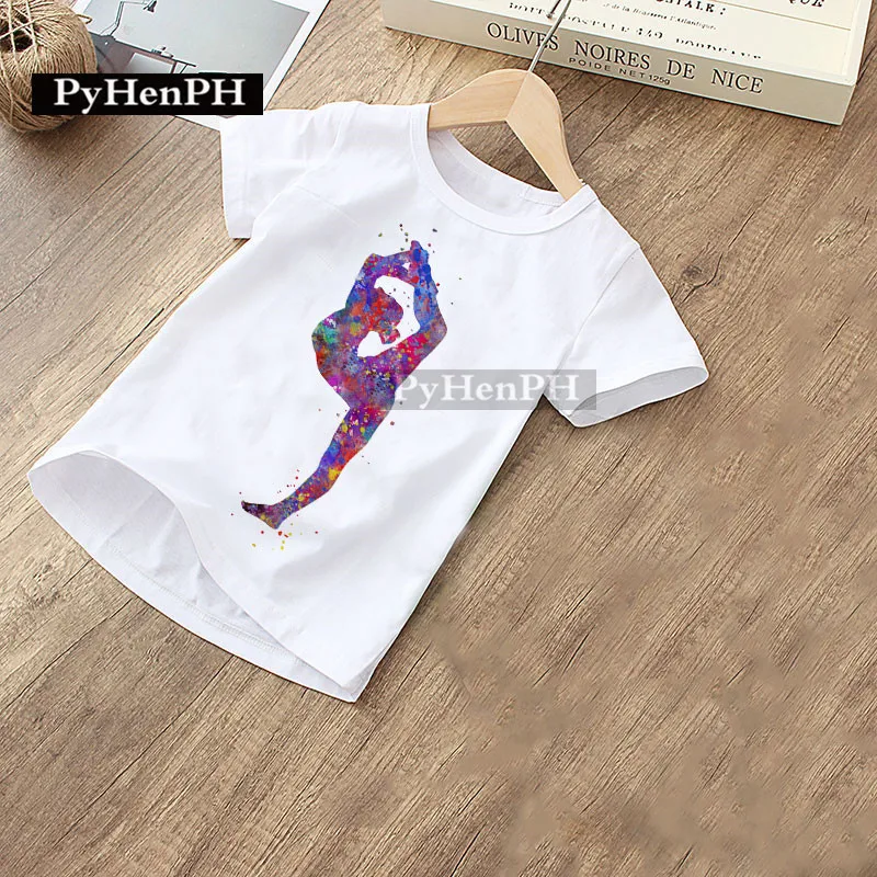 Camiseta de manga corta con estampado de Ballet para niños, camisa de Base blanca para niñas, ropa de tendencia para niños, nueva moda