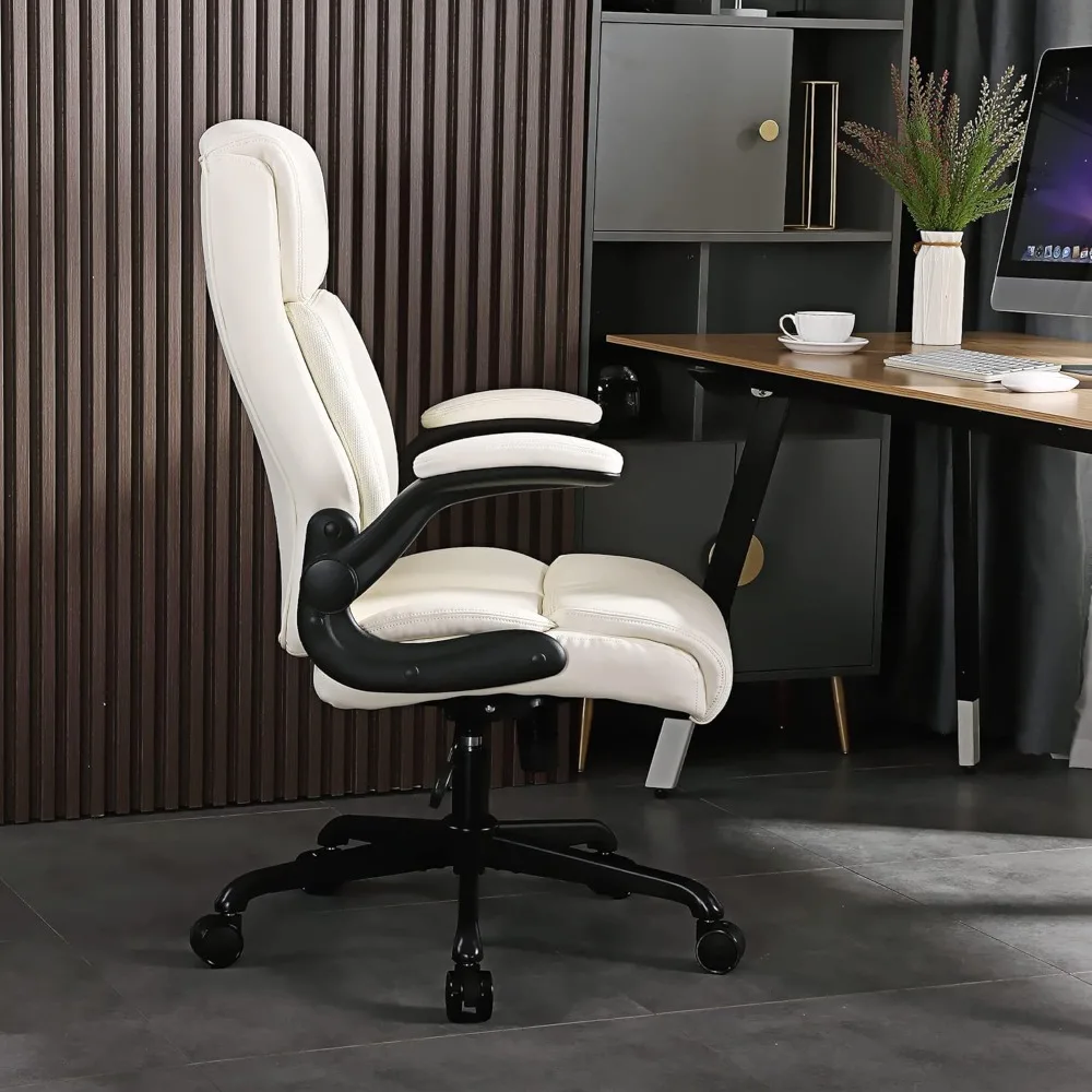 Kursi Kantor Eksekutif, kursi meja komputer kulit PU ergonomis dengan penyangga pinggang, sandaran lengan lipat, dan tinggi dapat disesuaikan, fo