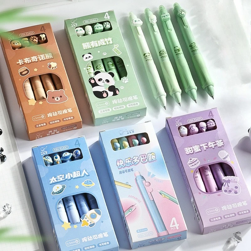 Kawai Highlooking Erasable Primary Office School Students Press The Gel Pen Cartoon Special Thermal Erasable Black Crystal Blue
