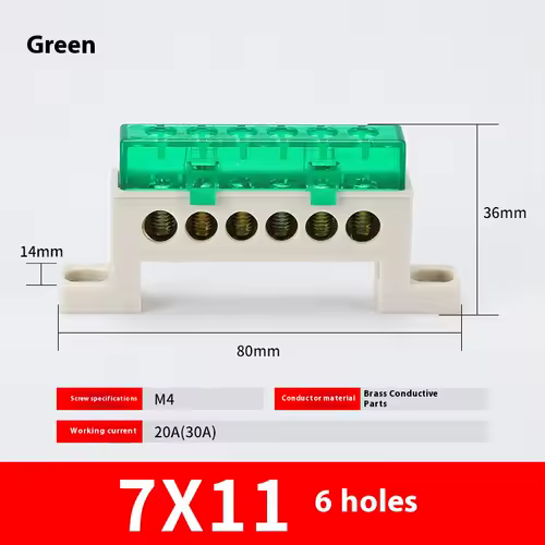 Zero wire terminal 3/4/5/6/7/10-Hole Distribution Box Terminal Block dustproof Ground Copper Bar Bridge type Busbar With cover - Image 35