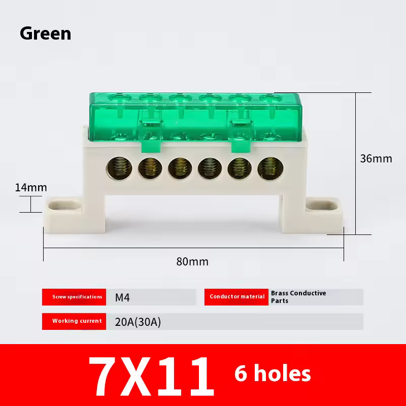 Zero wire terminal 3/4/5/6/7/10-Hole Distribution Box Terminal Block dustproof Ground Copper Bar Bridge type Busbar With cover - Image 35