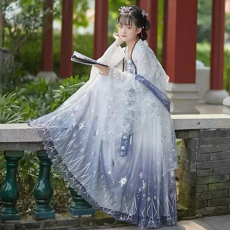 Duża chińska sukienka Hanfu Kobiety Ponadgabarytowy kostium Vintage Starożytny niebieski strój imprezowy Hanfu Tradycyjna chińska sukienka dla kobiet