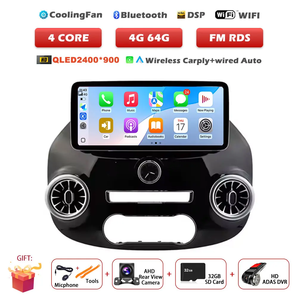 12.3 inch Android 16 Auto voor Benz Vito W447 2014-2022 autoradio multimediaspeler GPS radio draadloze CarPlay navigatietools