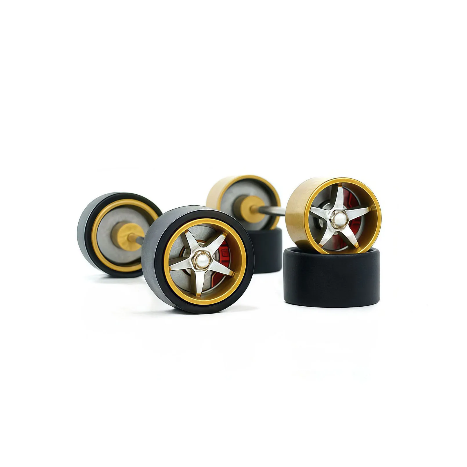 1 set 1/64 Alloy Model Car Custom Wheels 9mm Axle Version with Removable Rotating Brake Discs