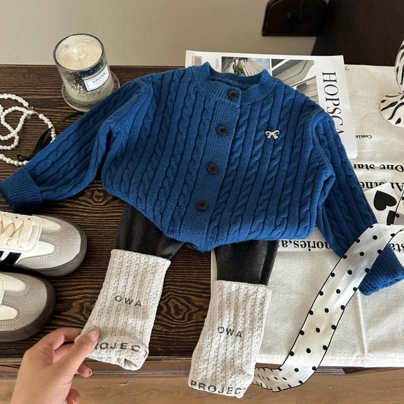 

Children Girls Sets 2025 Autumn Knitting Bow Infant Baby Girls Sweater Korean Casual Letter Printed Toddler Kids Girls Leggings