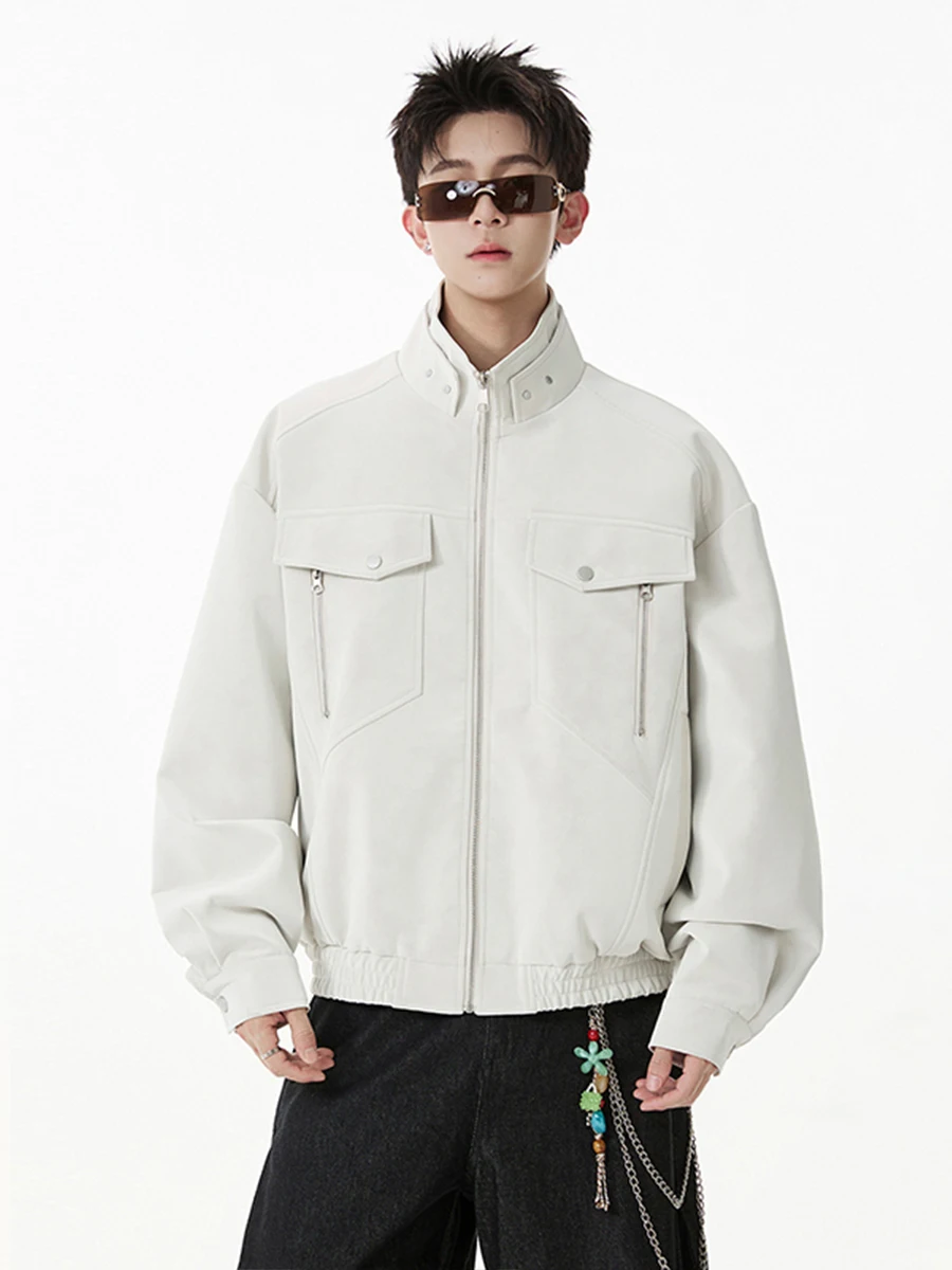 

Barn Sle Tie Dye PU Leather Jaet Men's Trendy Brand Autumn High Street Design Sense Cool Stand Collar Motorcycle Clothes