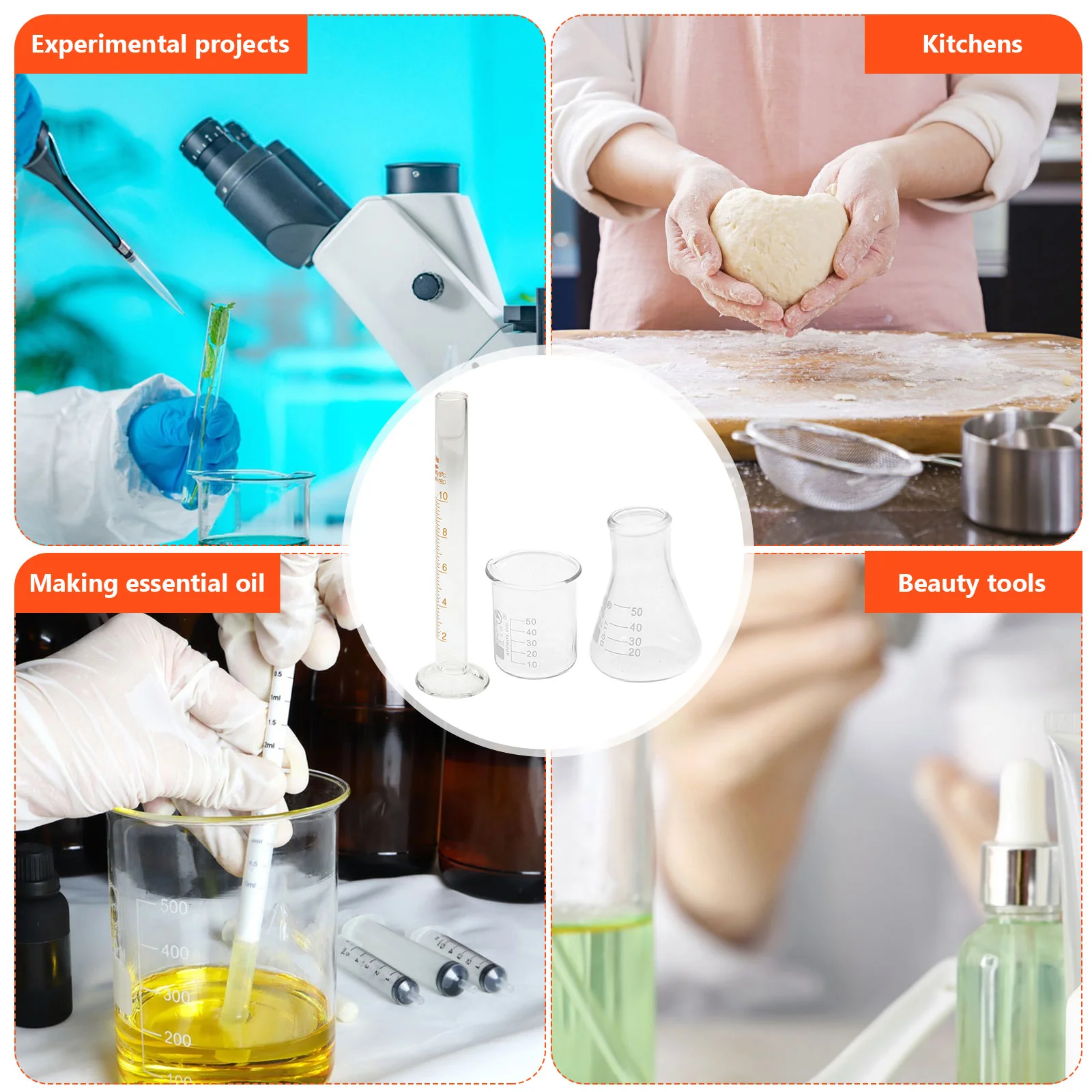 Kit de experimentos de 3 uds., dispositivo de medición de laboratorio, matraz, cilindro graduado, vaso de vidrio, vasos de líquidos, botella triangular cónica