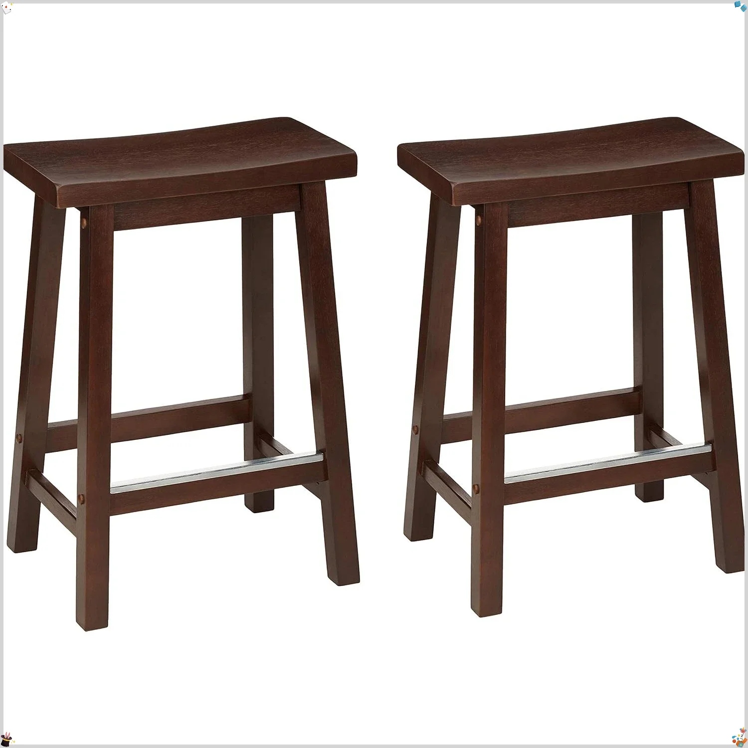 

Solid Wood Bar Stool 24 Inch, Walnut Counter Height Stool with Footrest, Easy Assembly, Set of 2 for Kitchen Island Dining
