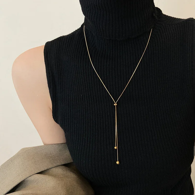 18K Gold Plated Stainless Steel Necklace for Women Y Chain Adjustable Long Necklaces Fashion Dainty Jewelry Gifts for Her