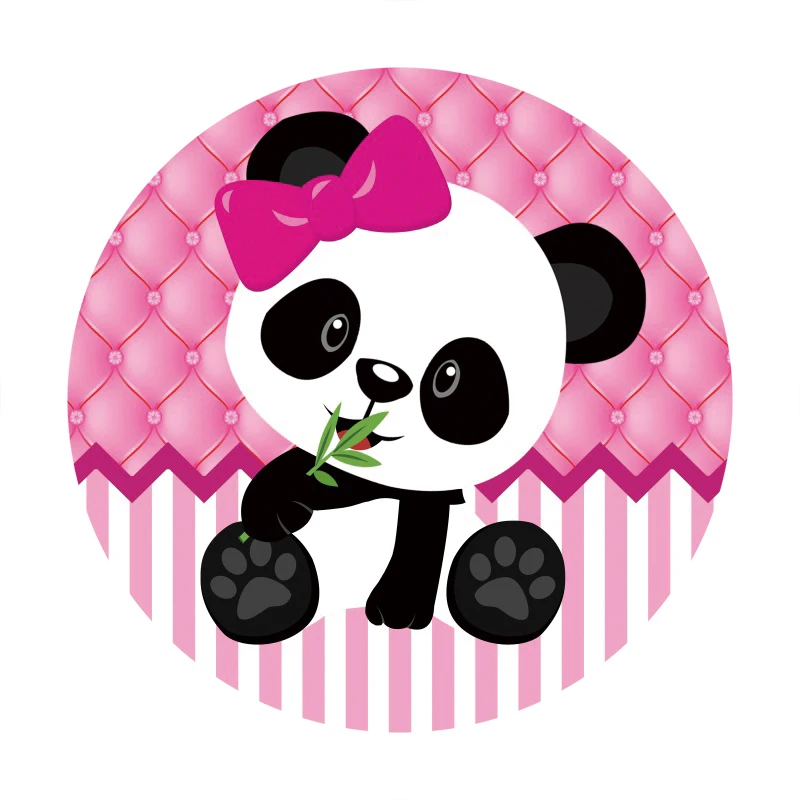 Laeacco น่ารัก Panda ฉากหลังสีชมพูและสีขาวลายดอกไม้ทารกสาวเจ้าหญิงวันเกิดที่กำหนดเองการถ่ายภาพพื้นหลัง