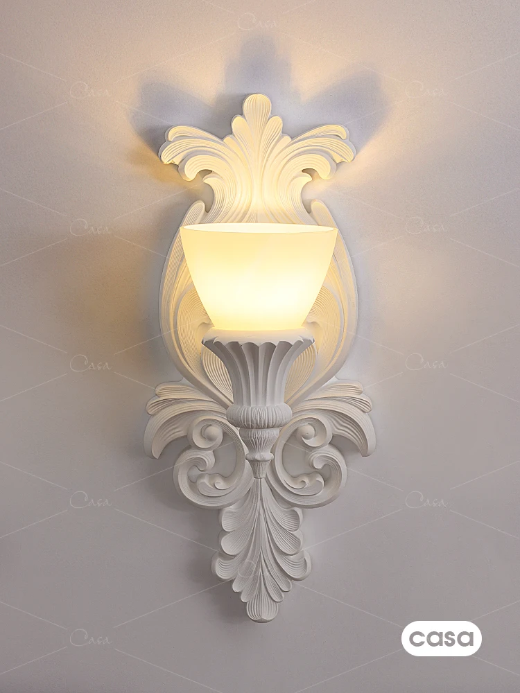 

French gypsum wall lamp light luxury carved corridor lamp retro art cream style bedroom bedside creative lighting fixture casa