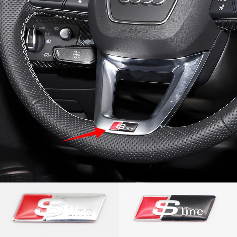 3D Aluminum SLINE RS Badge Car Steering Wheel Sticker Auto Emblem Decoration For Audi A4 A3 A5 A6 A7 A8 Q3 Q5 Q7 Q8 Accessories