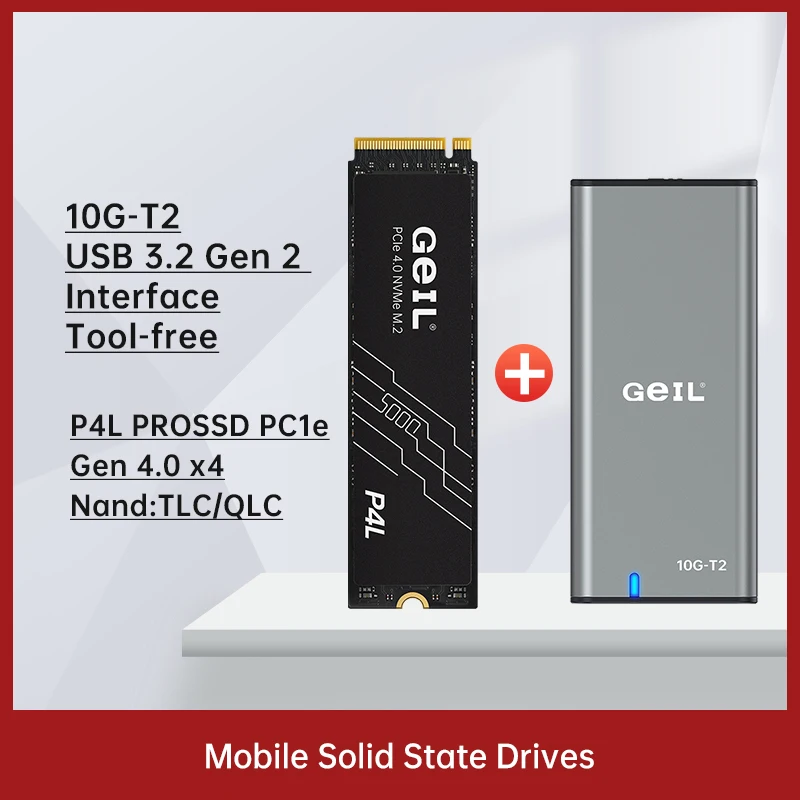 

GeIL PSSD P4L PRO SSD with 10G-T2 USB 3.2 Gen2 Type-C SSD Enclosure Portable 1TB 2TB Mobile Solid State Drives For Laptop PC