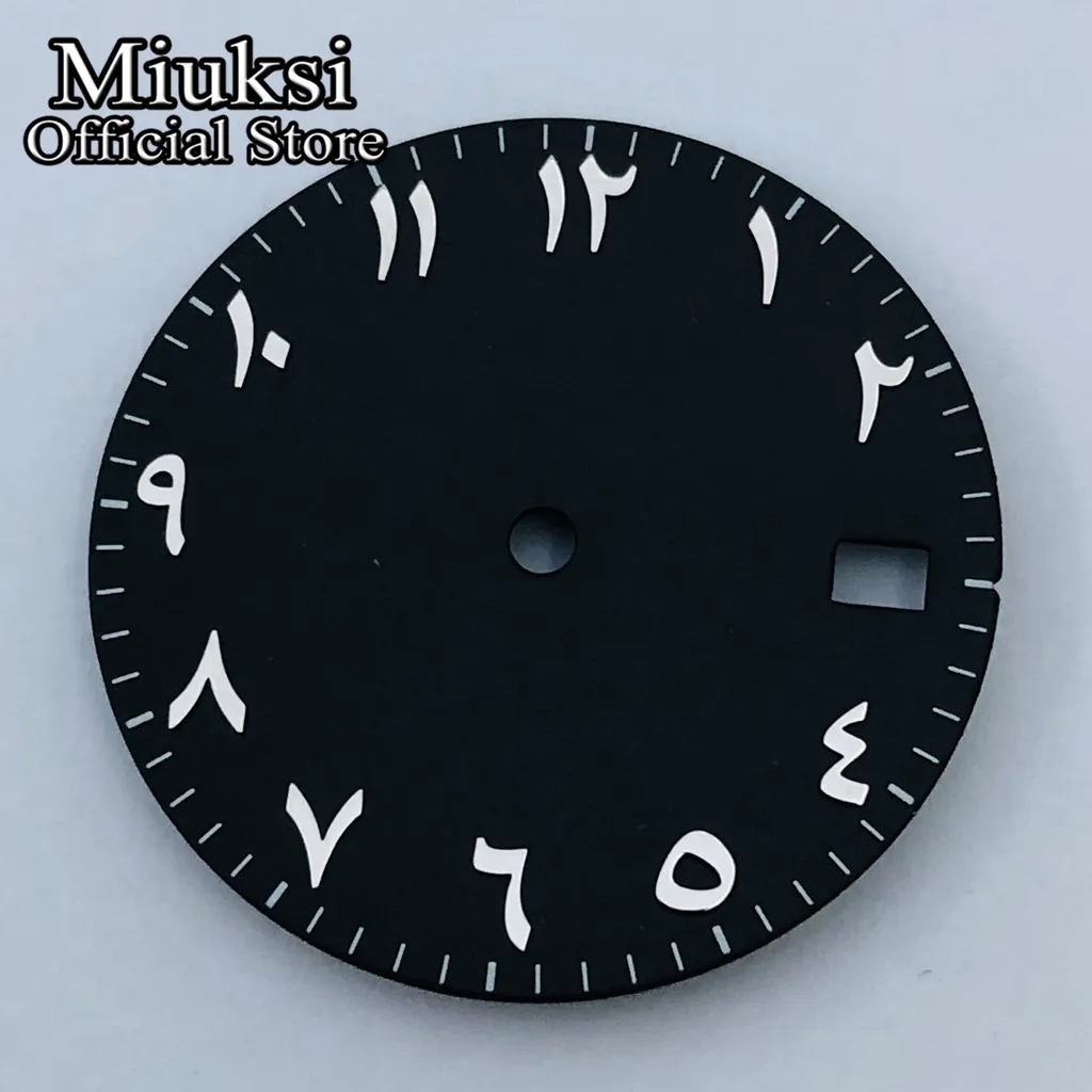 Miuksi 28.5mm silver black blue green sterile watch dial fit NH34 NH35 movement fit 3 o\'clock crown 3.8 o\'clock crown