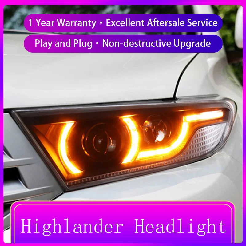 A pair of Car Styling For Toyota Highlander 2012 2013 2014 Headlight DRL Head Lamp Upgrade LED Projector Lens Auto Accessories