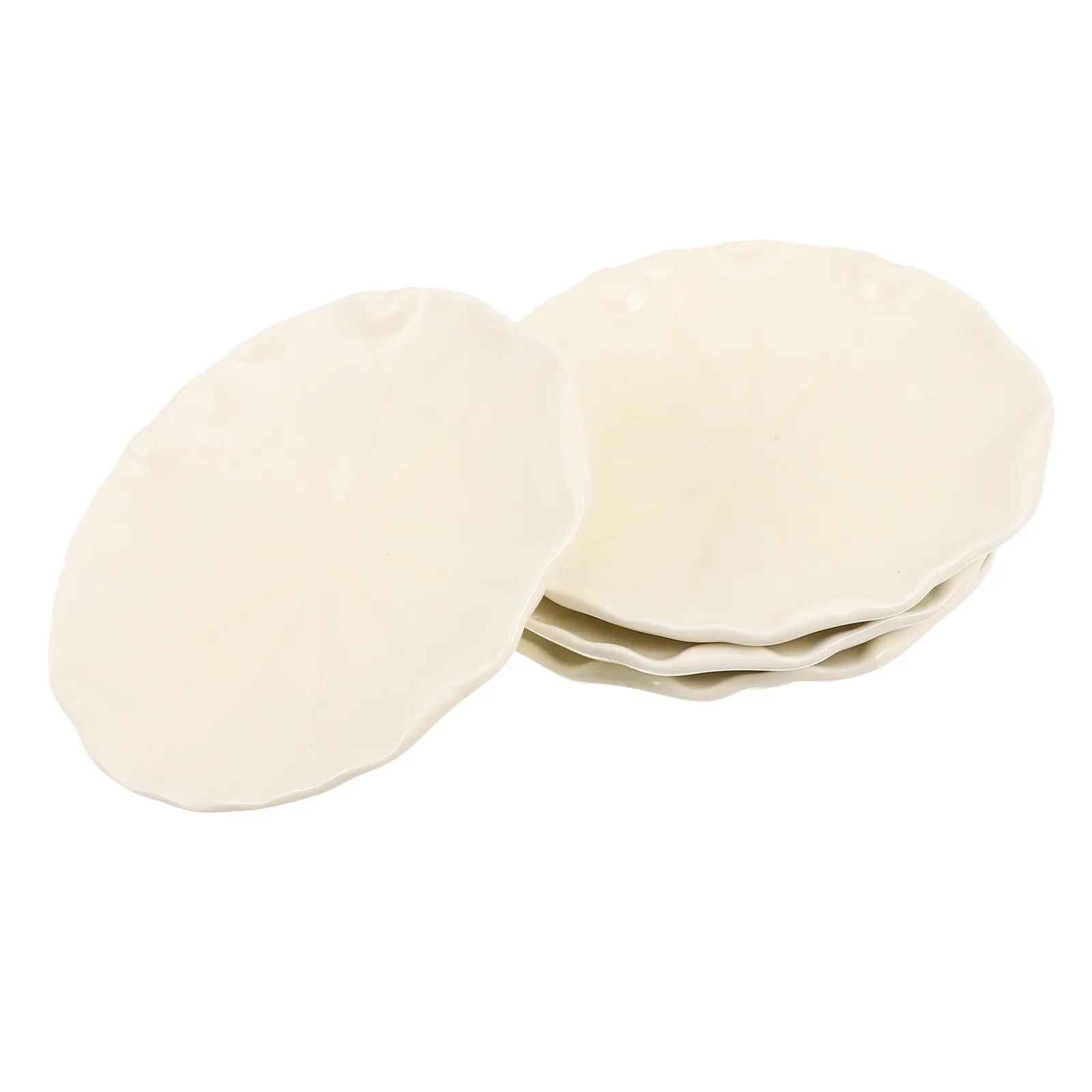 4Pcs 6Inch Lotus Leaf Ceramic Dessert Plates Stain Resistant Glazed Porcelain Single Serving Set Snack Plate Party Tea Time
