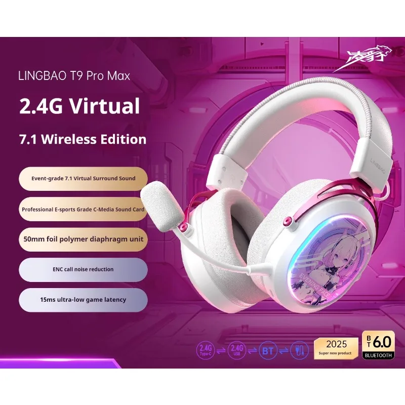 LINGBAO T9Pro سماعات أذن مثبتة على الرأس 4 وضع 2.4g بلوتوث كمبيوتر CS مع ميكروفون سماعات الألعاب الجمال هدية للأولاد