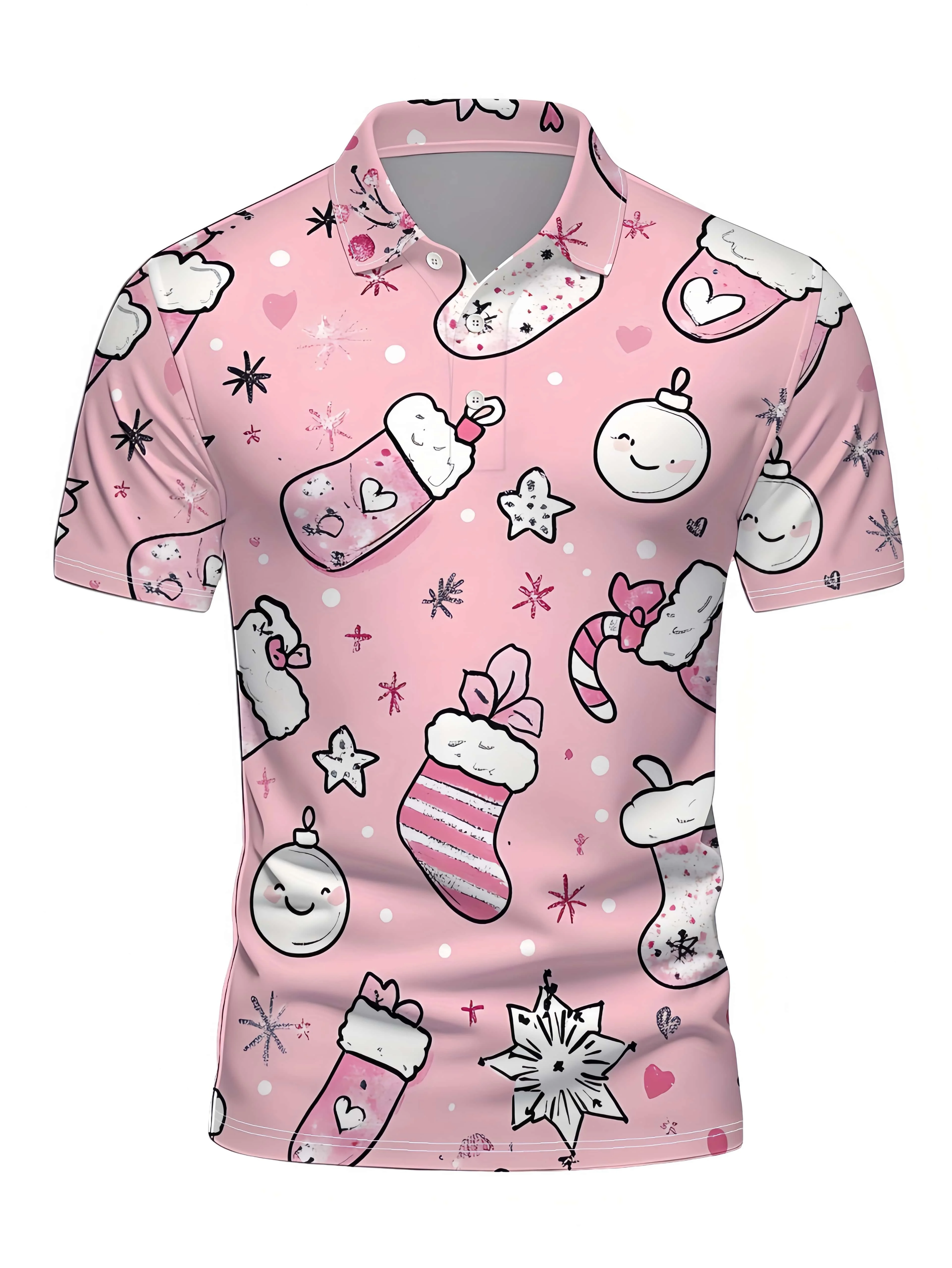 26 New Products 3D Printed Polo Shirt Pink Snowflake Short Socks Pattern Street Fashion Trend Travel Party Unique Short Sleeves