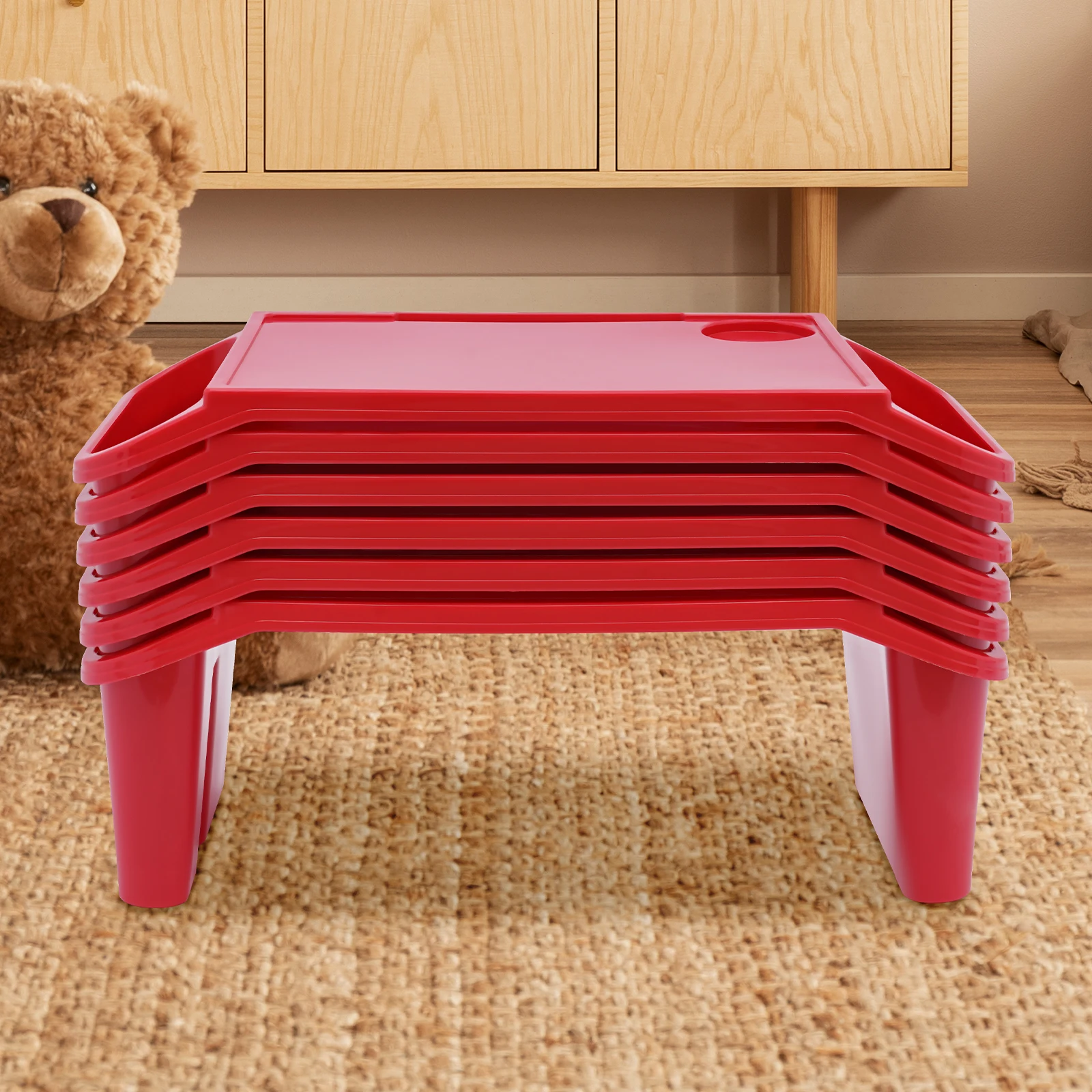 6 Pcs PP Rectangle Kids Lap Desk Tray Breakfast Laptop Trays With Side Pockets Portable Lap Bed Table Drawing