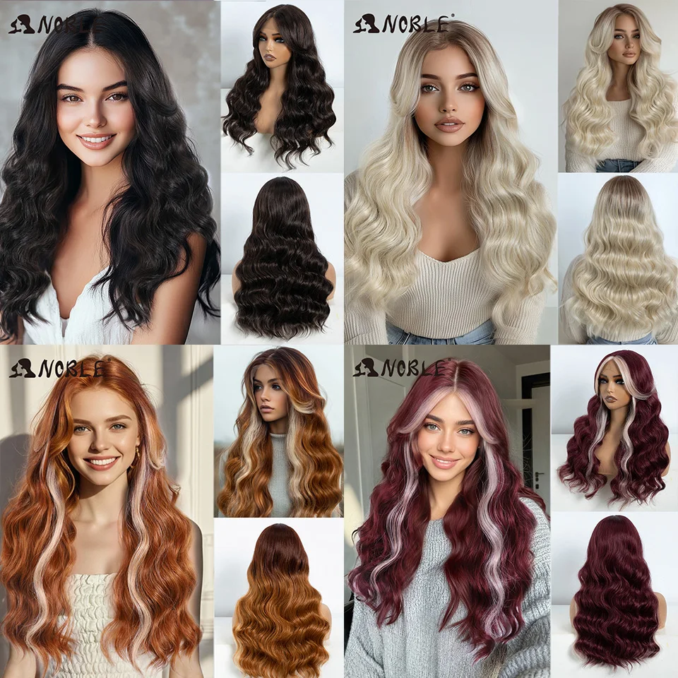 Nemes Szintetikus csipkével bejárati wigs számára Nők 22 hüvelykes Alapanyag Hajfodorítás csipkével Műhaj vel Frufru cosplay Hombre Barna Gyömbér Burgundi bor Fehér wigs