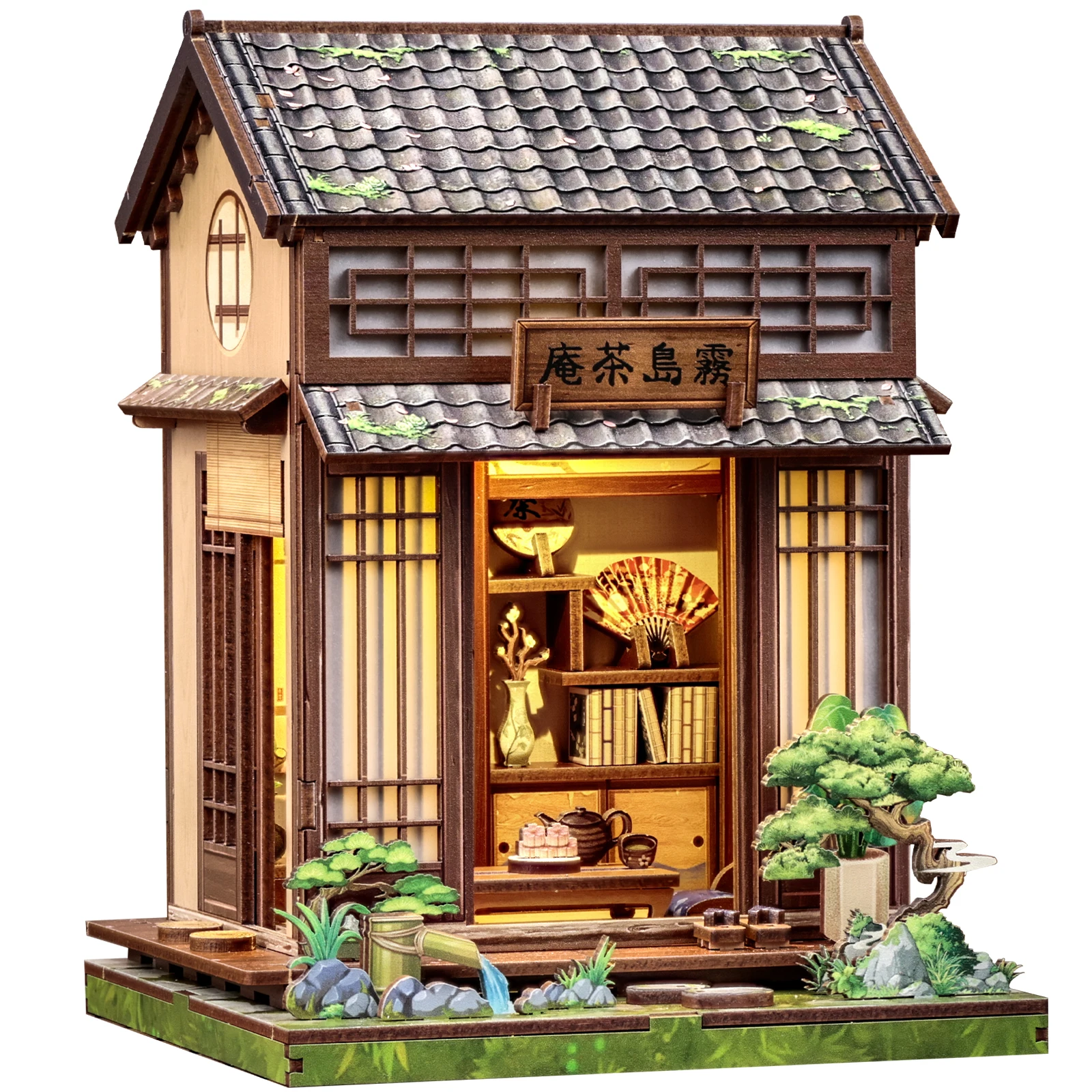 

Cutefun DIY Miniature House Book Nook Kit 3D Dollhouse Bookshelf Insert Japanese Style Home Decor Collect for Kirishima Cha-an