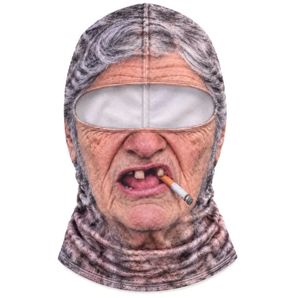 3D Printed Funny Old Man Ski Mask Realistic Face Balaclava Summer Winter Full Face Mask for Skiing Snowboarding Outdoor Sports