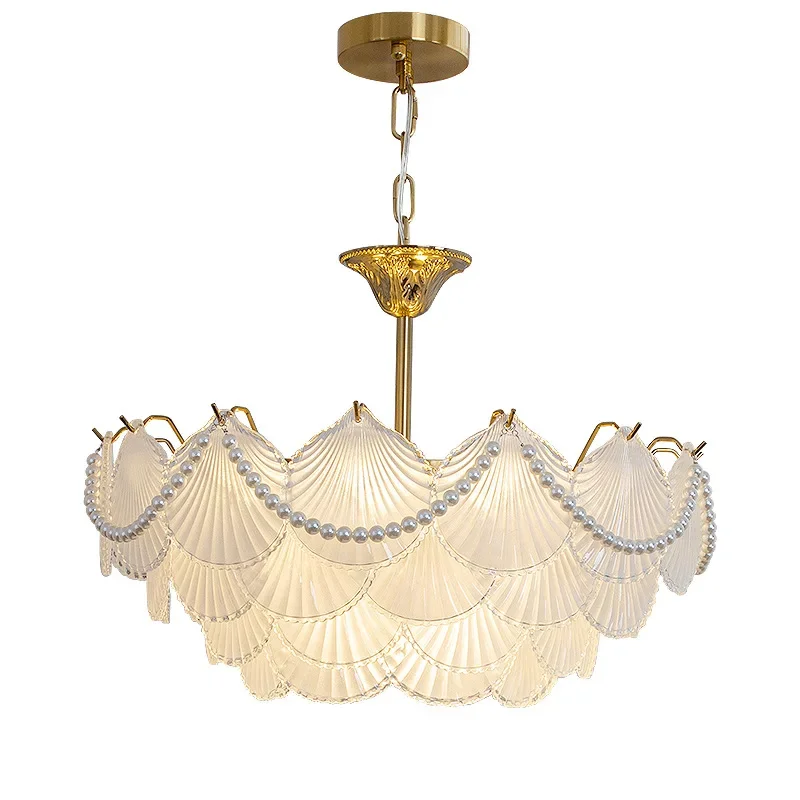 

French light luxury chandelier living room light modern simple bedroom dining room lighting Internet celebrity shell crystal