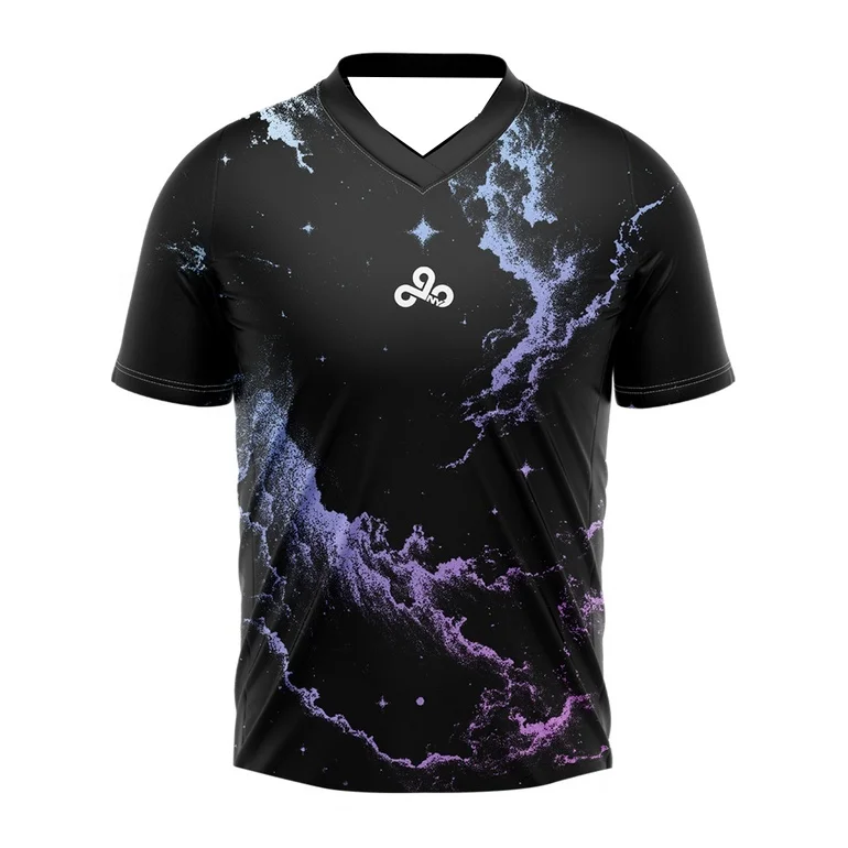 2026 New Cloud9 Galaxy Nebula Esports Jersey Black V Neck Purple 3D Print Gaming Short Sleeve Team Uniform Family Clothing