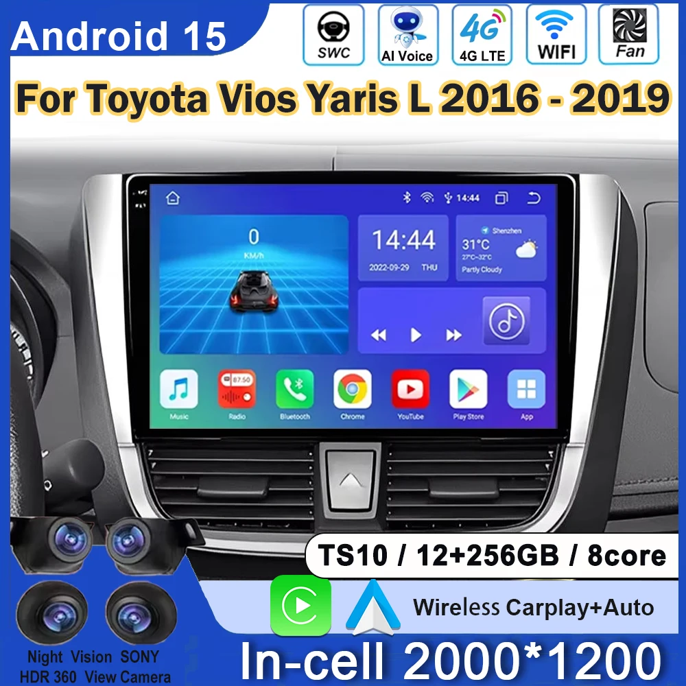 

Android Car Radio For Toyota Vios Yaris L 2016 - 2019 Head Unit QLED 4G WIFI BT Carplay Auto Multimedia Video Player 2DIN GPS