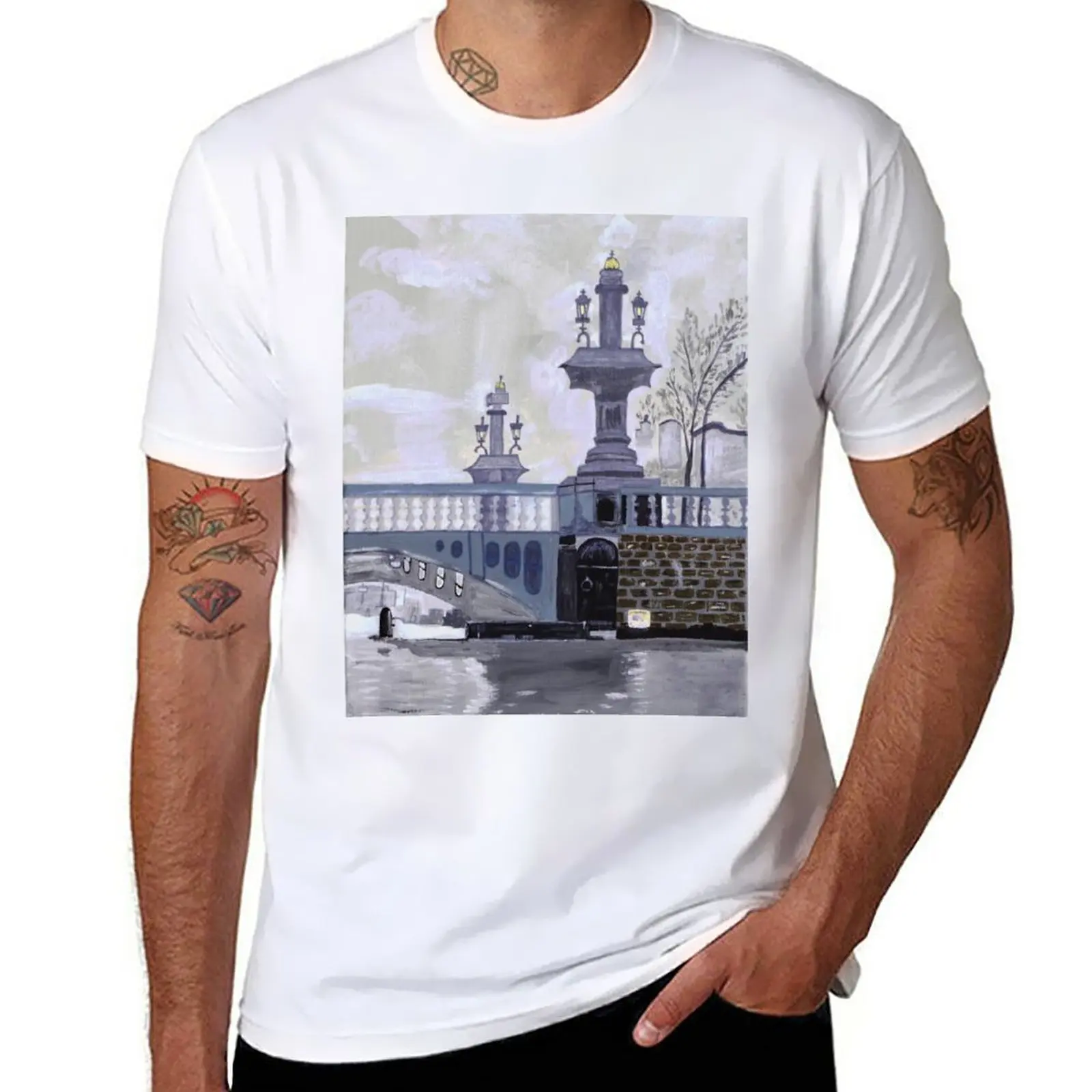 New Winter Bridge - Original artwork by Dody Denman T-Shirt Short sleeve funny t shirts T-shirt short Men's clothing