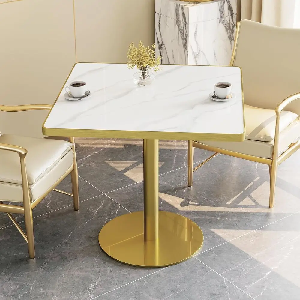 

31.5 Square Dining Table with Sintered Stone Top, Edge & Pedestal Base for 2-4 People, Ideal for Small Spaces, Cafes, and Restau