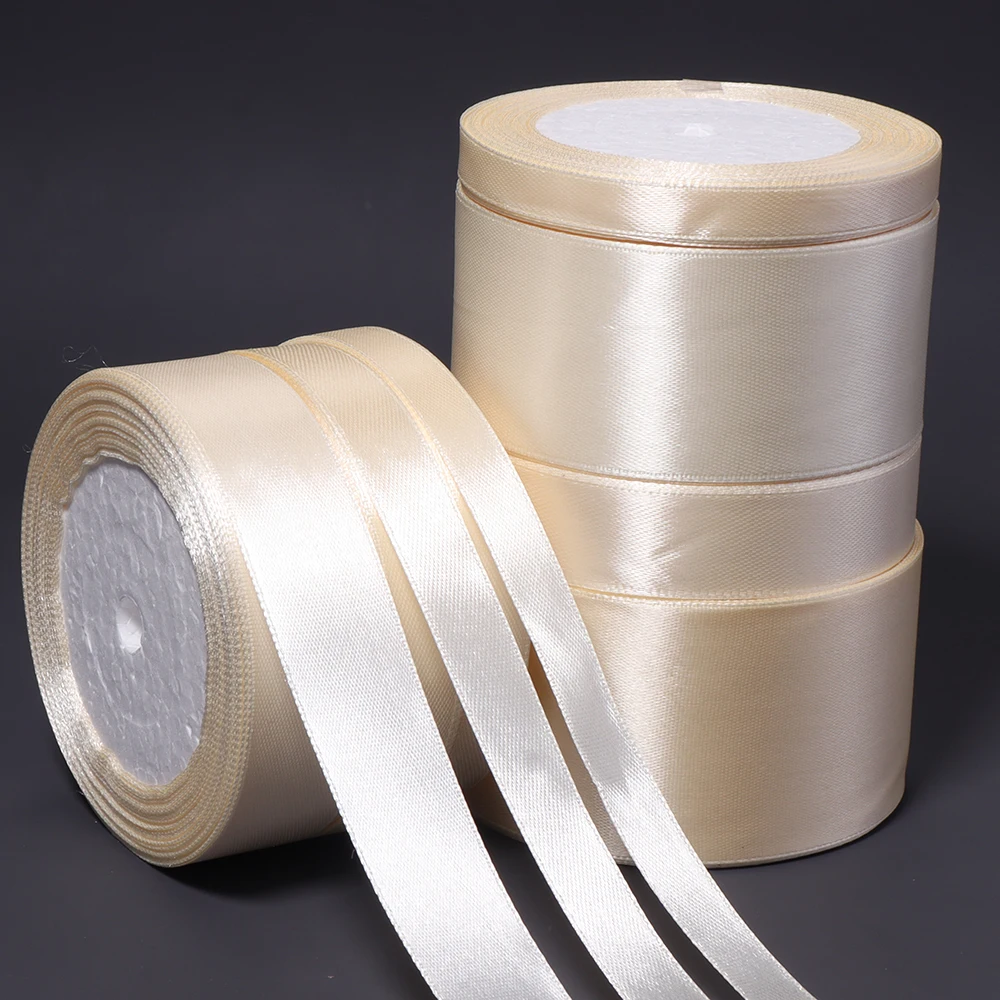 25yards Beige Satin Ribbon Grace Sash Gift Wrap Bow Handmade DIY Craft Cake Ribbon Christmas Wedding Birthday Party Decor10-50mm