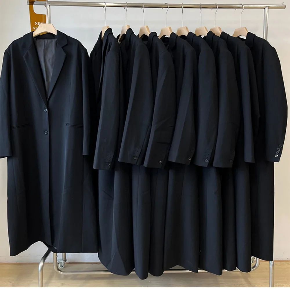 Premium Pleated Back Wool Blend Mid-length Black Coat