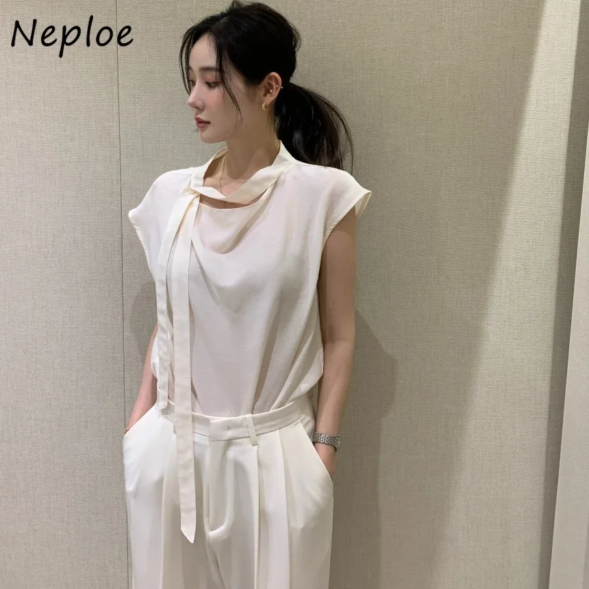 

Neploe Fairy Literary New Elegant Sweet Blouses Chiffon Lace Up All-match Women Shirt French Fresh Simple Soft Gentle Blusas