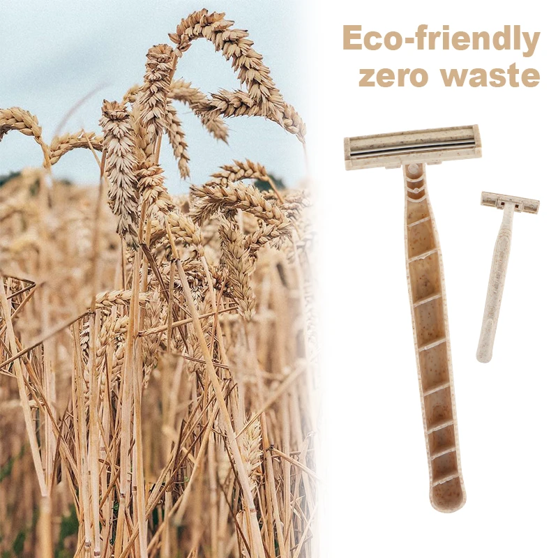 POPU Eco-friendly Disposable Razors Wheat Straw Twin Sweden Stainless Steel Blade highly-biodegradable Recyclable