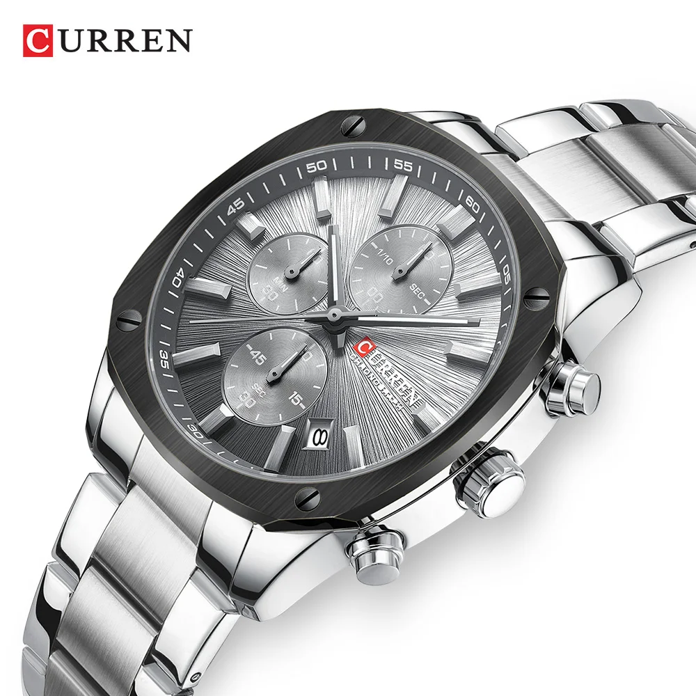 CURREN 8490 Men's New Business Leisure Chronograph Watch Stainless Steel Strap Square Dial Luminous Quartz Movement reloj hombre