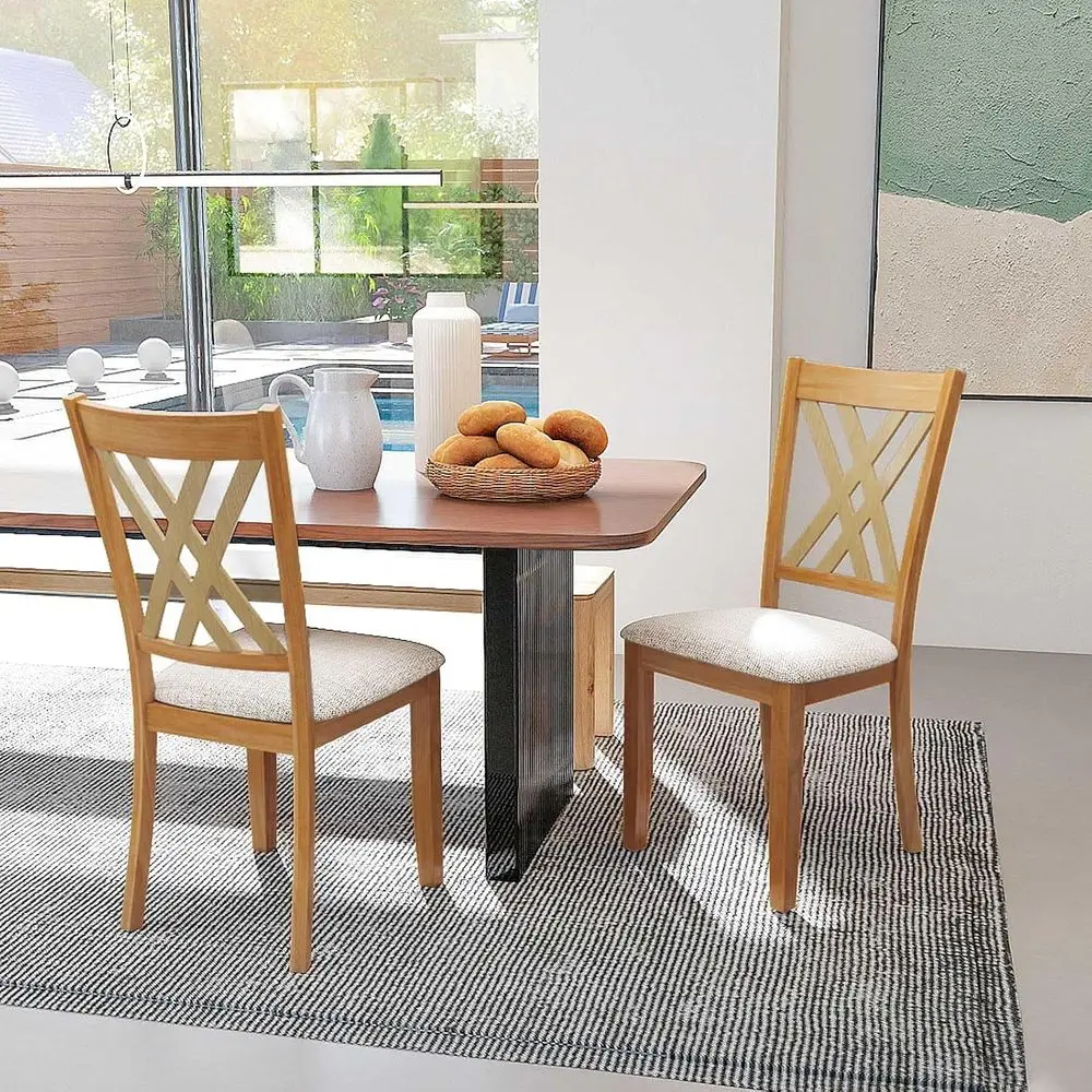 Para lnianych krzeseł do jadalni z drewnianym siedziskiem, ramą z drewna kauczukowego i zakrzywionym oparciem, w stylu rustykalnym, do jadalni i R